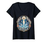 Mujer Stella Maris Nuestra Señora Estrella del Mar María Latina Católica Camiseta Cuello V