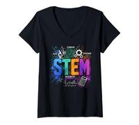 Mujer Stem Educación Ciencias Ingeniería Matemáticas Ropa Niños Niñas Camiseta Cuello V
