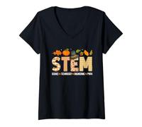 Mujer Stem Teacher Thanksgiving Grateful Educator Science Class Camiseta Cuello V