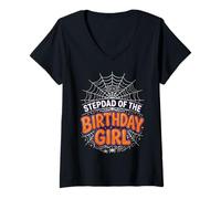 Mujer Stepdad of The Birthday Girl Web Spider - Camiseta de Fiesta de Halloween Camiseta Cuello V