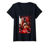 Mujer Steven Gerrard Levanta el Trofeo Copa Mundial de Fútbol Liverpool Camiseta Cuello V