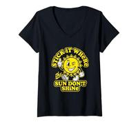 Mujer Stick It Where The Sun Don't Shine - Novedad de Actitud Divertida Camiseta Cuello V