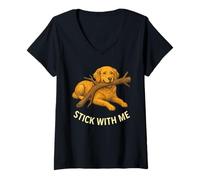 Mujer Stick with Me, Divertido diseño para Amantes de los Perros Golden Retriever Camiseta Cuello V