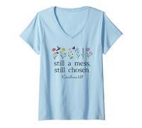 Mujer Still a Mess Still Chosen God Bible Verse 1 Corinthians 1:27 Camiseta Cuello V