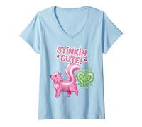 Mujer Stinkin Cute Valentine Skunk Kawaii Heart Pink Camiseta Cuello V