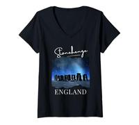 Mujer Stonehenge by Night Tourist Travel Souvenir Gran Bretaña Reino Unido Camiseta Cuello V
