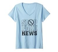 Mujer Stop Fake News Derechos de periodistas Periodismo Libertad de Prensa Camiseta Cuello V