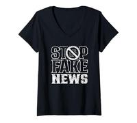 Mujer Stop Fake News Derechos de periodistas Periodismo Libertad de Prensa Camiseta Cuello V