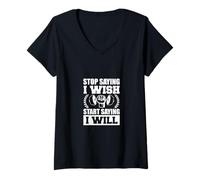 Mujer Stop Saying I Wish Start Saying I Will Inspiring Quotes Camiseta Cuello V