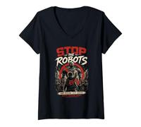 Mujer Stop The Robots AI Resistance Reclamar Future Rebel Camiseta Cuello V