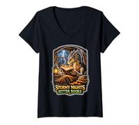 Mujer Stormy Night Cozy Dragon Reading Fantasía Criatura Camiseta Cuello V