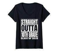 Mujer Straight Outta 10th Grade Class 2025 Graduation Tenth Grade Camiseta Cuello V
