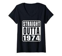 Mujer Straight Outta 1974 Classic 1974 Vintage Birth of Birthday Camiseta Cuello V