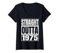 Mujer Straight Outta 1975 Classic Year Birth of Birthday Vintage Camiseta Cuello V
