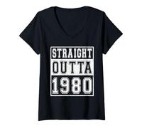 Mujer Straight Outta 1980 Classic Birth of Birthday Year Vintage Camiseta Cuello V