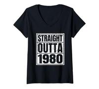 Mujer Straight Outta 1980 Classic Years Vintage Birth of Birthday Camiseta Cuello V