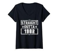 Mujer Straight Outta 1982 Birth of Birthday Born in 1982 Vintage Camiseta Cuello V