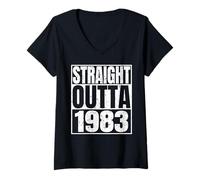 Mujer Straight Outta 1983 Vintage Year Classic Birth of Birthday Camiseta Cuello V