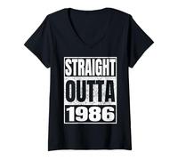 Mujer Straight Outta 1986 Classic Year Birth of Birthday Vintage Camiseta Cuello V