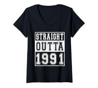 Mujer Straight Outta 1991 Classic Birth of Birthday Year Vintage Camiseta Cuello V