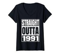 Mujer Straight Outta 1991 Classic Year Birth of Birthday Vintage Camiseta Cuello V