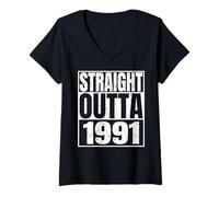 Mujer Straight Outta 1991 Vintage Year Classic Birth of Birthday Camiseta Cuello V