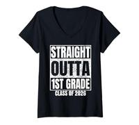 Mujer Straight Outta 1st Grade Class 2026 Graduation First Grade Camiseta Cuello V