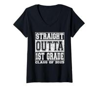 Mujer Straight Outta 1st Grade Class of 2025 First Grade Graduate Camiseta Cuello V