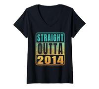 Mujer Straight Outta 2014 Classic Birth of Birthday Years Retro Camiseta Cuello V