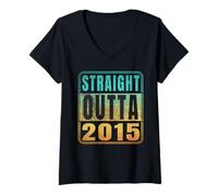 Mujer Straight Outta 2015 Classic Birth of Birthday Years Retro Camiseta Cuello V