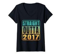 Mujer Straight Outta 2017 Classic Birth of Birthday Years Retro Camiseta Cuello V