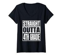 Mujer Straight Outta 4th Grade Class 2026 Graduation Fourth Grade Camiseta Cuello V