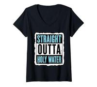 Mujer Straight Outta Bautismo cristiano de agua bendita para hombres y niños Camiseta Cuello V