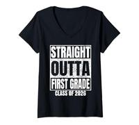 Mujer Straight Outta First Grade Class 2026 Graduation 1st Grade Camiseta Cuello V