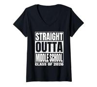 Mujer Straight Outta Middle School Class 2026 Graduation Funny Camiseta Cuello V