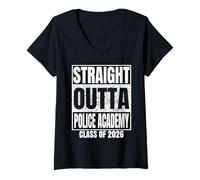Mujer Straight Outta Police Academy Graduate Class 2026 Graduation Camiseta Cuello V
