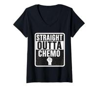 Mujer Straight Outta Quimioterapia Vencer Sobreviviente de cáncer Hombres Mujer Camiseta Cuello V