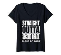 Mujer Straight Outta Second Grade Graduate Class Of 2025 2nd Grade Camiseta Cuello V