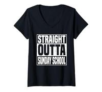 Mujer Straight Outta Sunday School Tee Regalos de graduación escolar Camiseta Cuello V