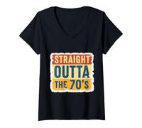 Mujer Straight Outta The 70's 1970's Born Birthday Hombres Mujeres B-day Camiseta Cuello V