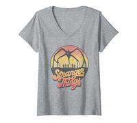 Mujer Stranger Things 80's Sunset Mindflayer Group Camiseta Cuello V