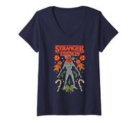 Mujer Stranger Things Christmas Demogorgon, Dice, Canes & Cookies Camiseta Cuello V