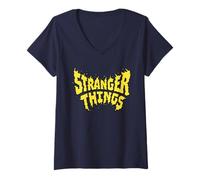 Mujer Stranger Things Flame Logo Camiseta Cuello V