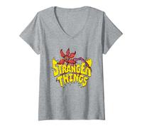 Mujer Stranger Things Flames Demogorgon Camiseta Cuello V