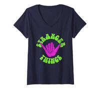 Mujer Stranger Things Hang 10 Hand Camiseta Cuello V