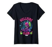 Mujer Stranger Things Hellfire Neon Dice Camiseta Cuello V