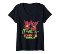 Mujer Stranger Things Neon Demogorgon Camiseta Cuello V
