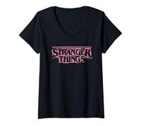Mujer Stranger Things Punk Logo Pink Camiseta Cuello V
