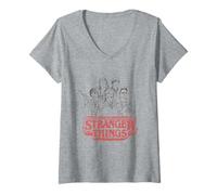 Mujer Stranger Things Sketch Group Logo Camiseta Cuello V