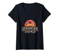 Mujer Stranger Things Sunset Logo Camiseta Cuello V